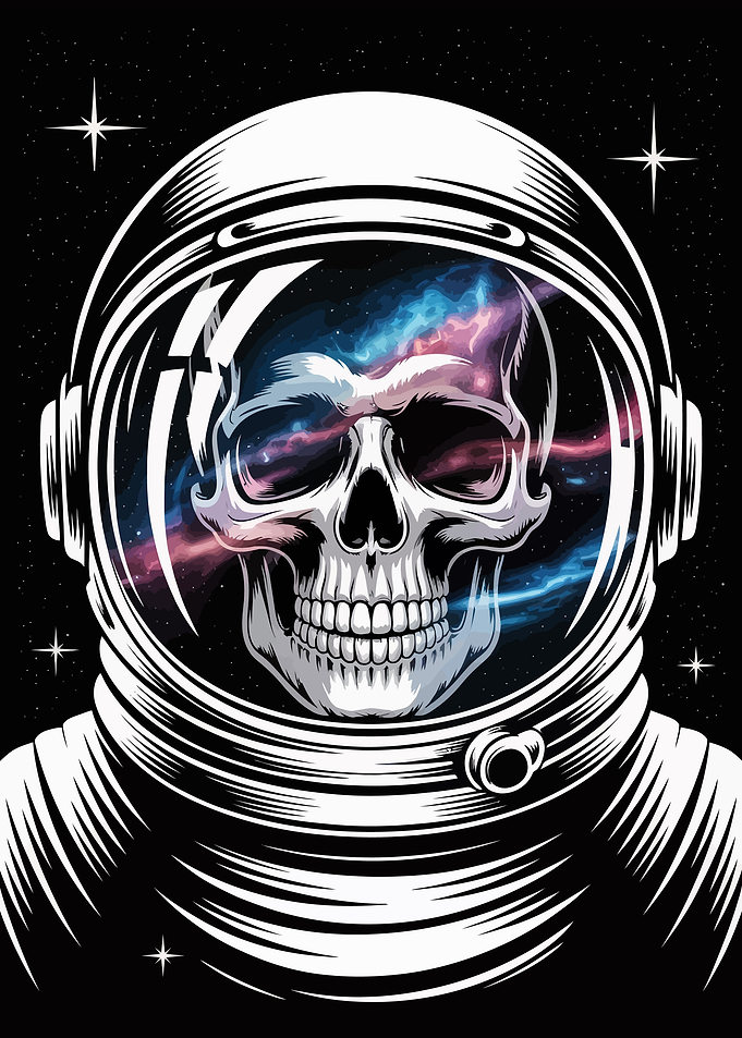 Astronaut Skull with Galaxy Reflection