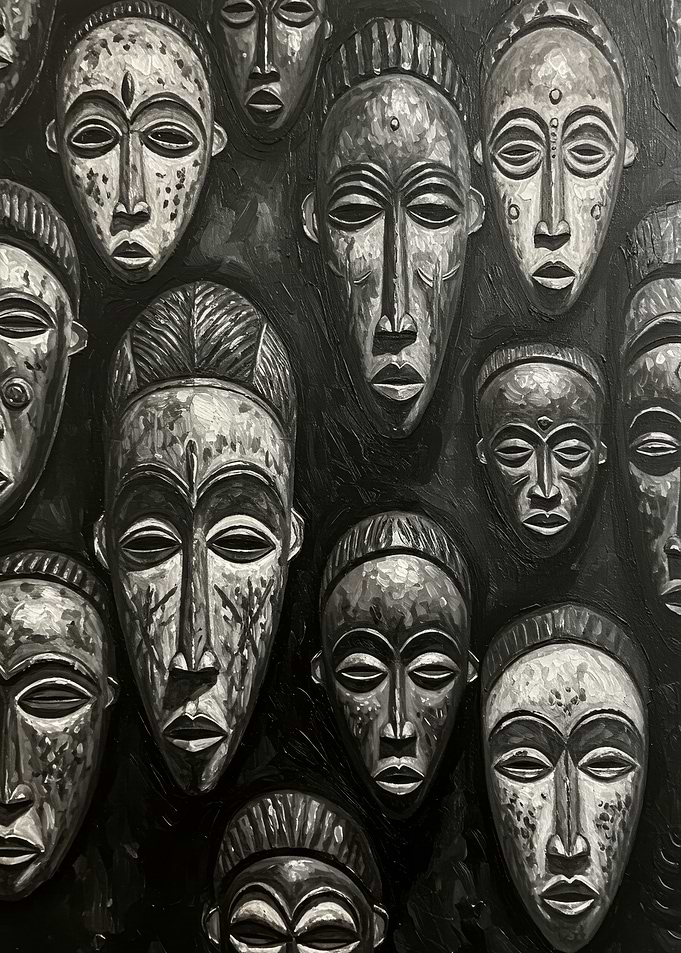 Monochrome African Masks Painting