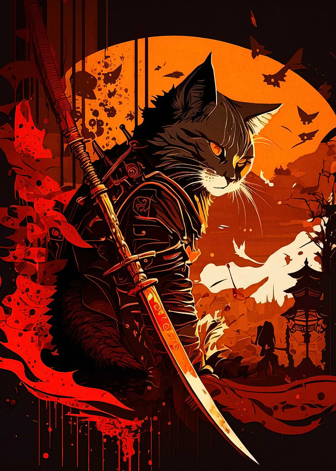 Samurai Cat with Sword and Armor