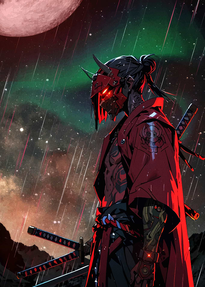 Cyberpunk Samurai in the Rain