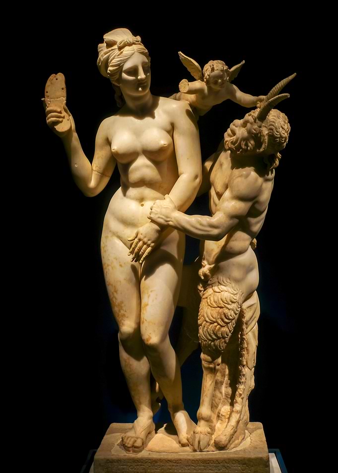 Venus, Cupid, and Pan Marble Sculpture