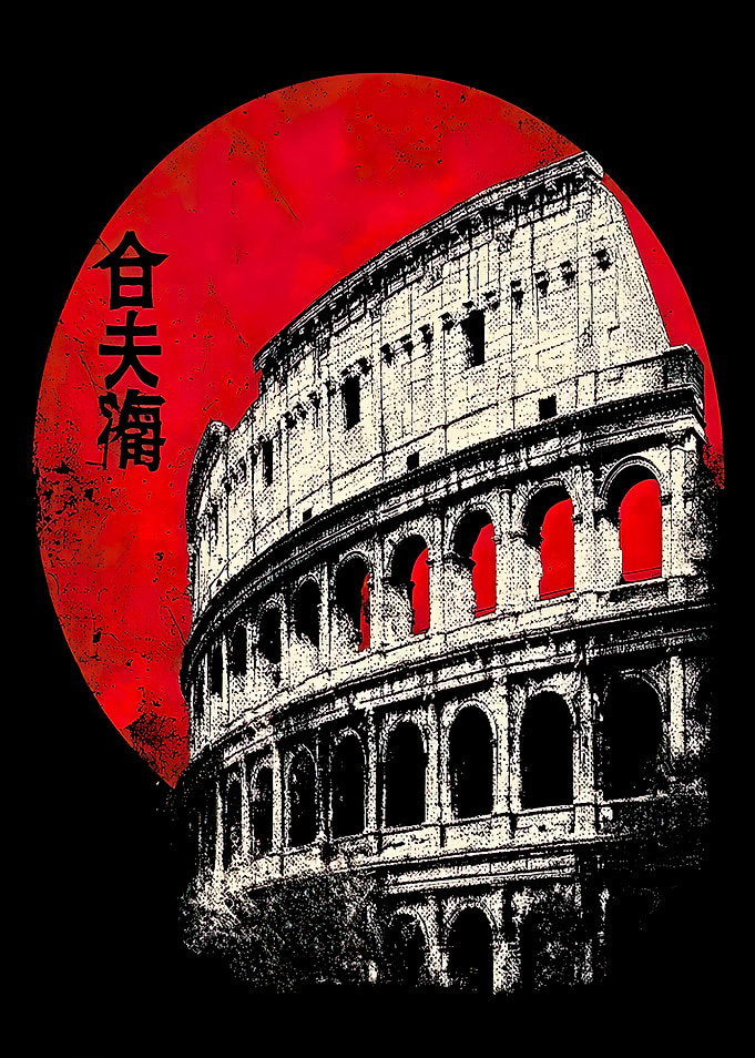 Colosseum with Japanese Red Sun