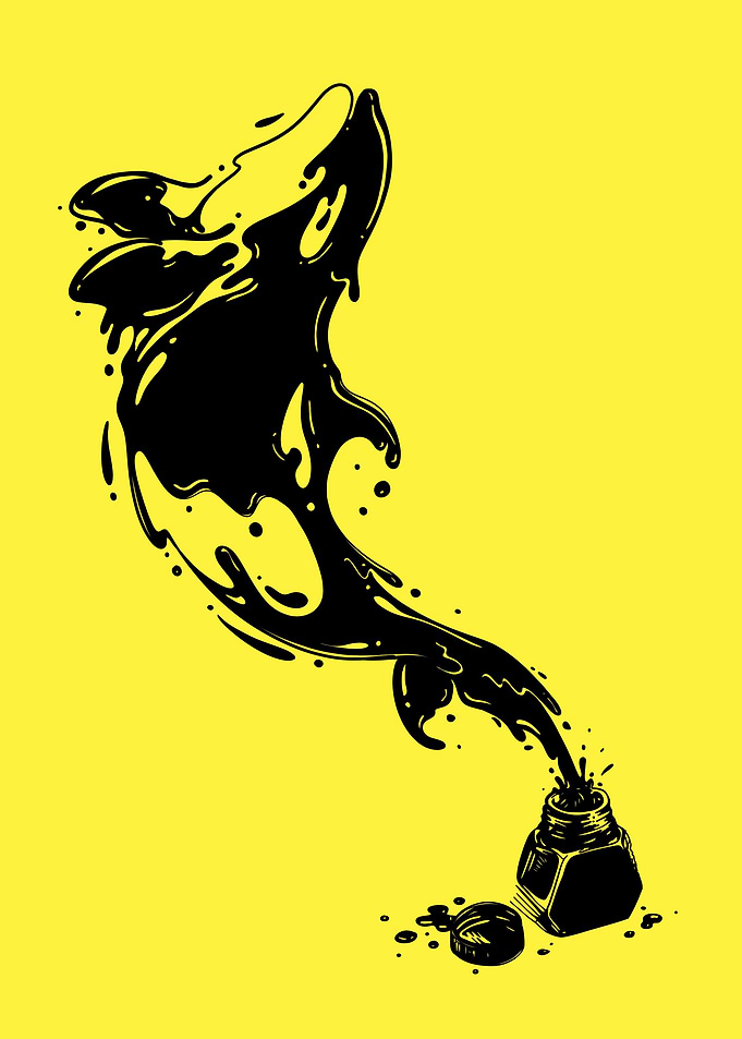 Ink Dolphin Illustration on Yellow Background