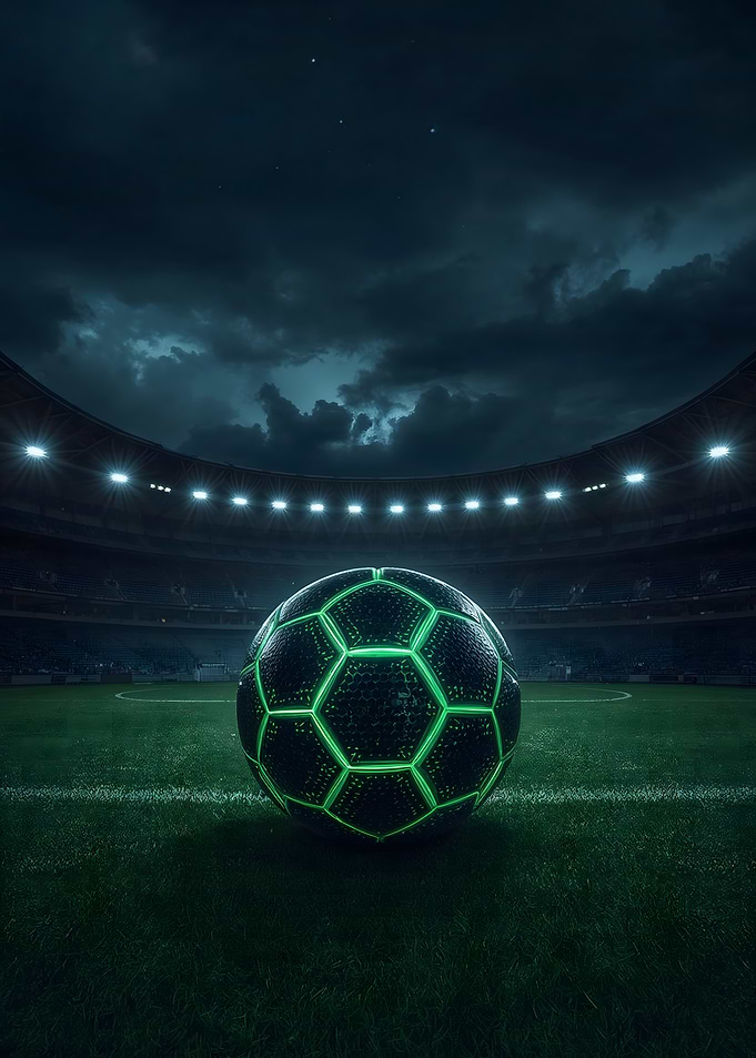 Glowing Soccer Ball in Stadium