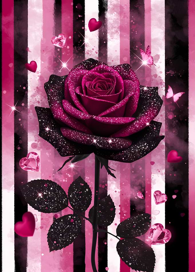 Sparkling Rose with Hearts and Butterflies