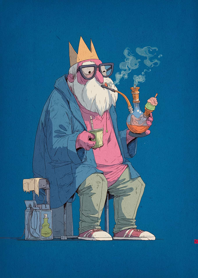 Cartoon King with Pipe and Ice Cream