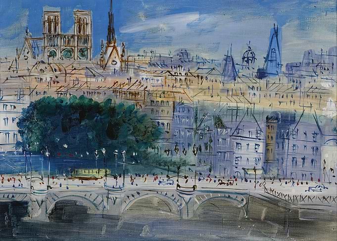 Raoul Dufy Paris cityscape painting with Notre Dame