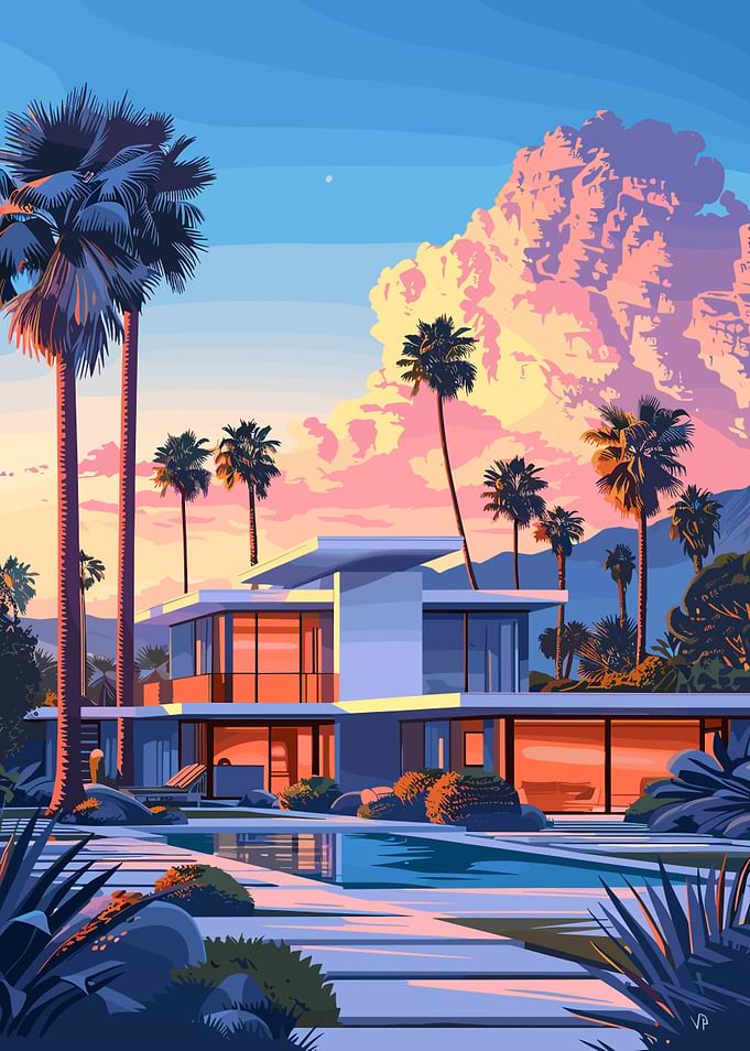 Modern House with Pool and Palms