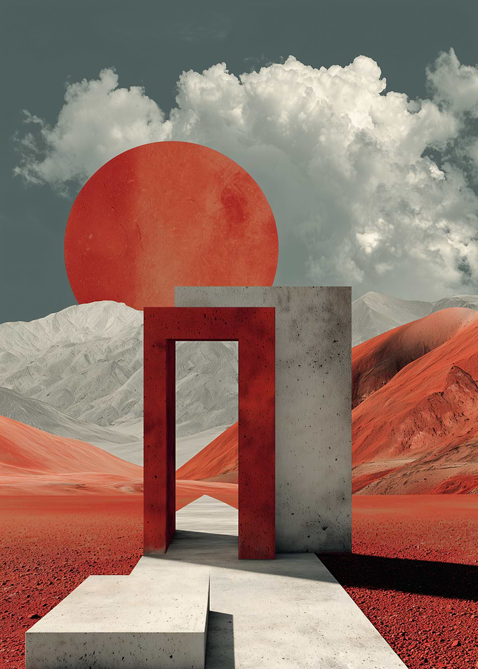 Surreal Landscape with Geometric Shapes