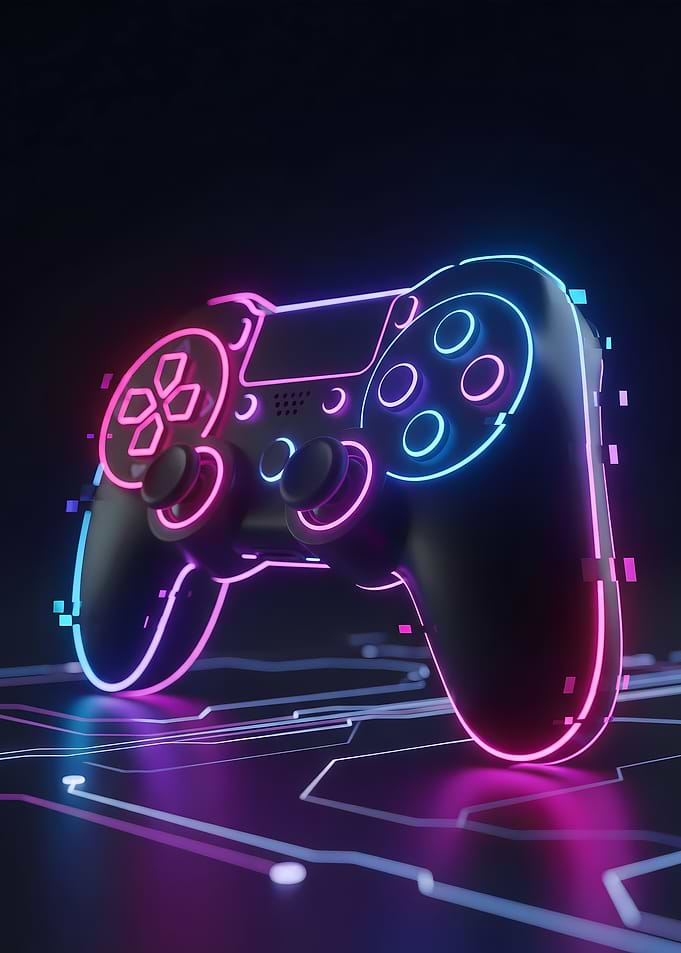 Gaming Cyberpunk Controller – Neon Pink Blue Purple Minimalist Art