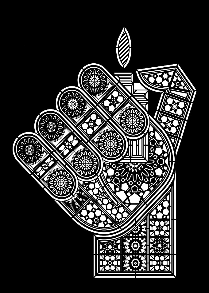 Geometric Hand Holding Flame Illustration