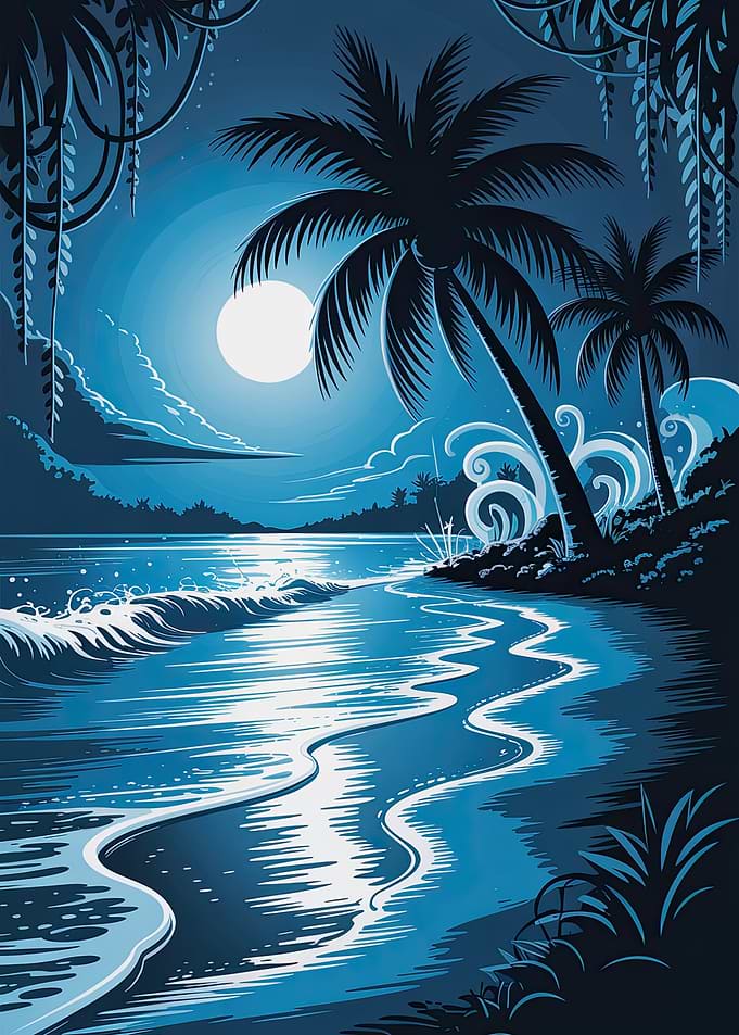 Blue Tropical Beach at Night