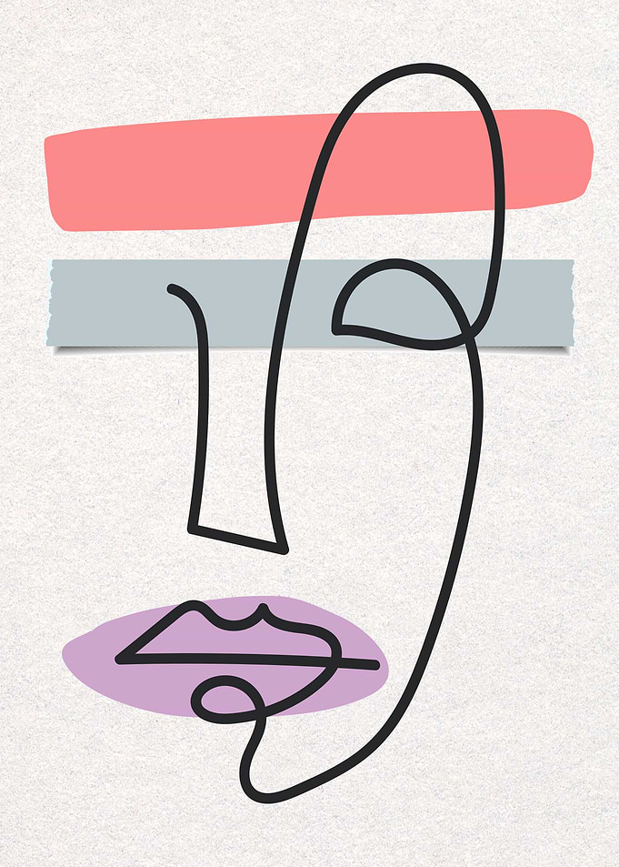 Abstract Face Line Art with Colors