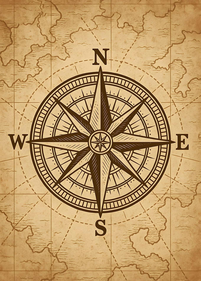 Vintage Compass Rose on Map Background