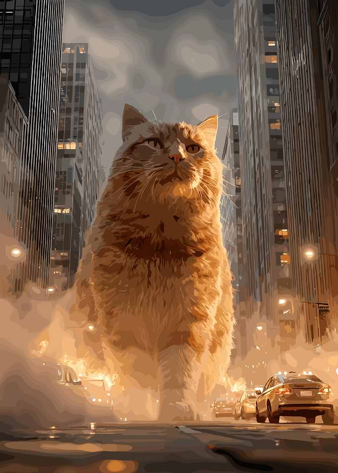 Giant Cat in Cityscape