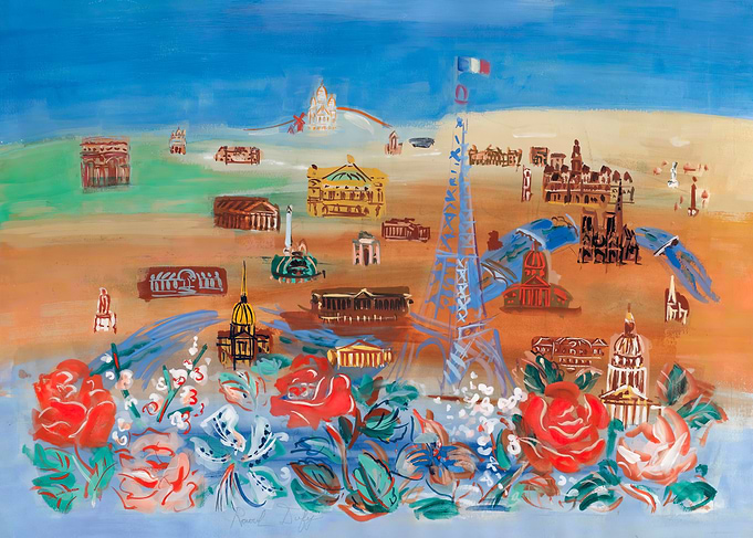Paris Cityscape with Eiffel Tower and Roses