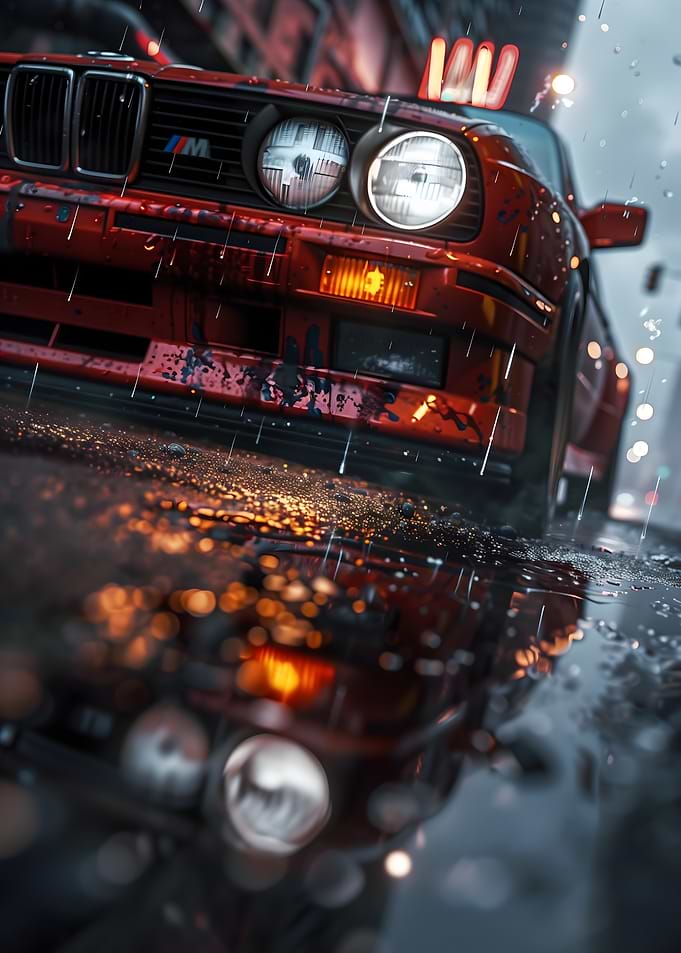 BMW E30 M3 in Rainy Cityscape