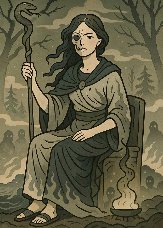 Mystical Woman with Snake Staff