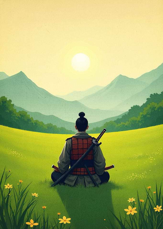 Meditating Samurai Green Field