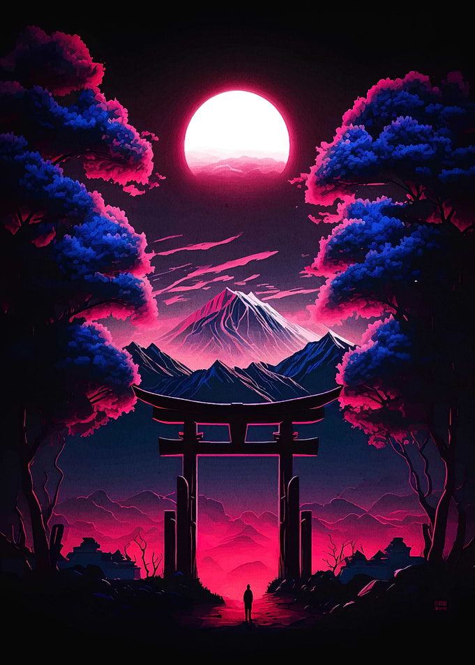 Japanese Torii Gate with Mountain View