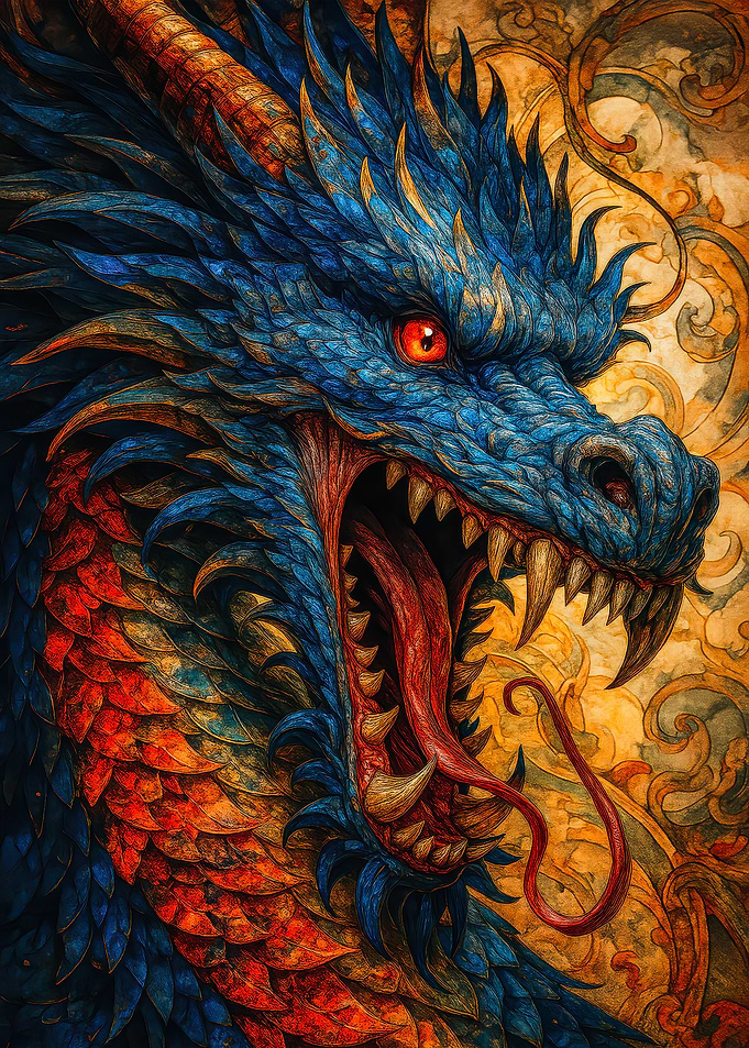 Blue and Red Dragon Head