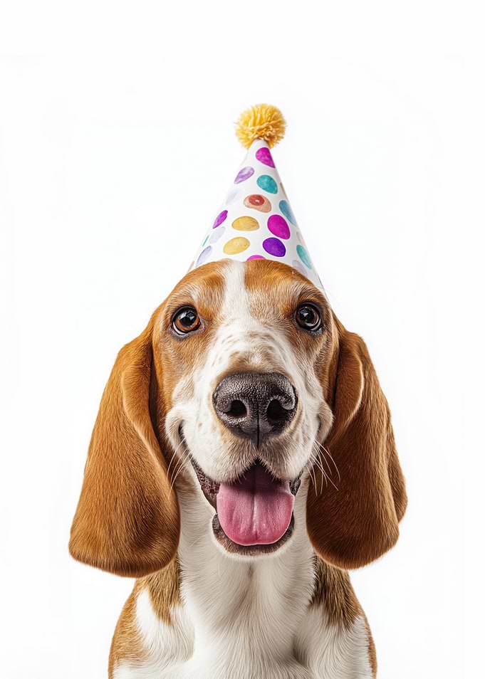 Basset Hound Dog with Party Hat