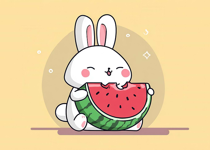 Cute Bunny Eating Watermelon Cartoon