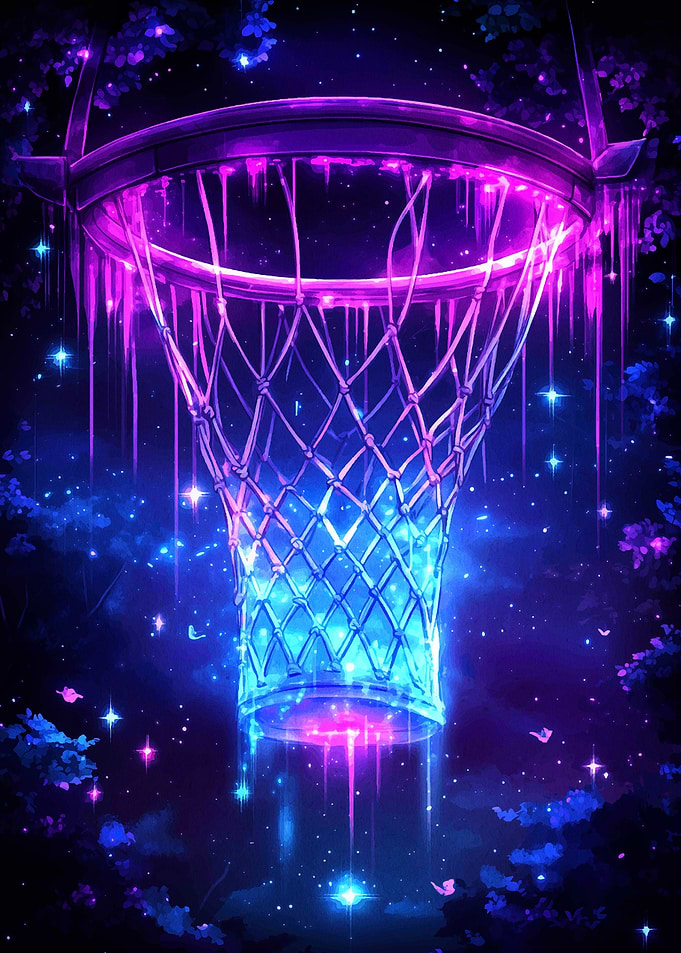 Neon Basketball Hoop in Starry Night