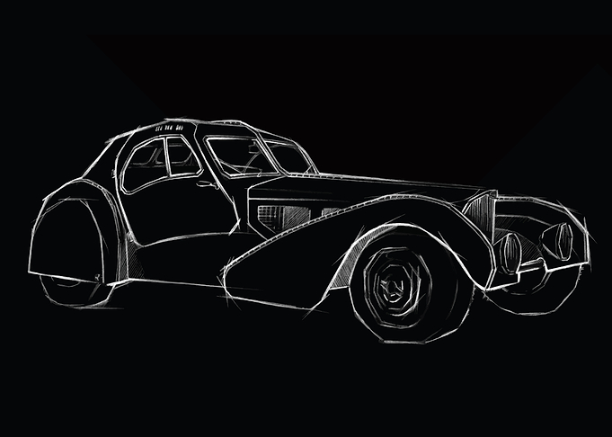 Vintage Car Sketch on Black Background