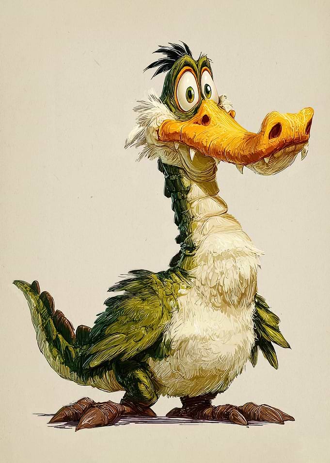 Cartoon Crocodile-Duck Hybrid Character