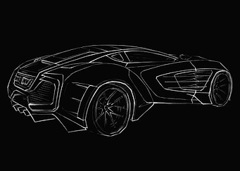 Futuristic Car Sketch on Black Background