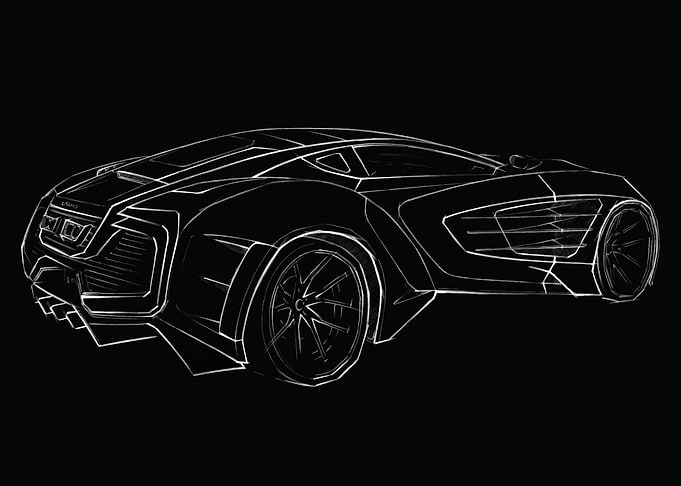 Futuristic Car Sketch on Black Background