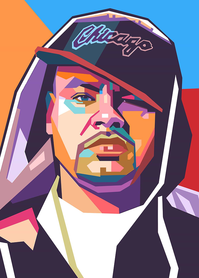 Fat Joe Common Colorful Portrait with Chicago Cap