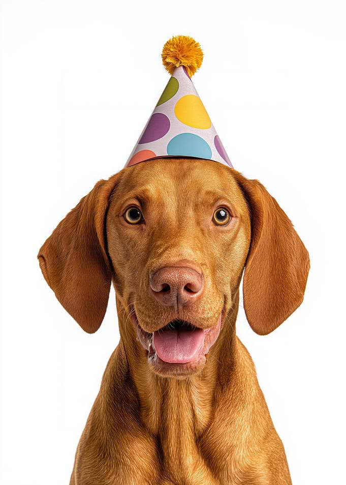 Vizsla dog with Party Hat