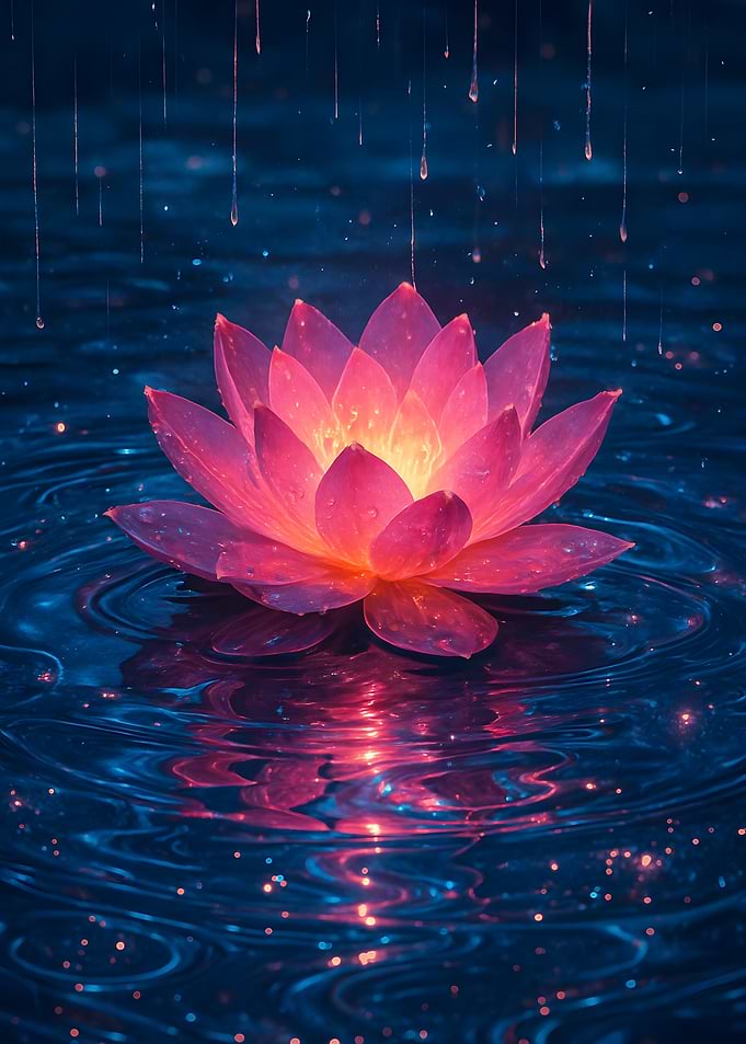 Pink Lotus Flower in Blue Water