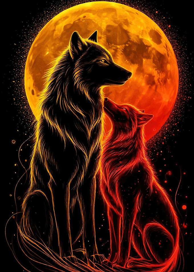 Wolves Fiery Moon