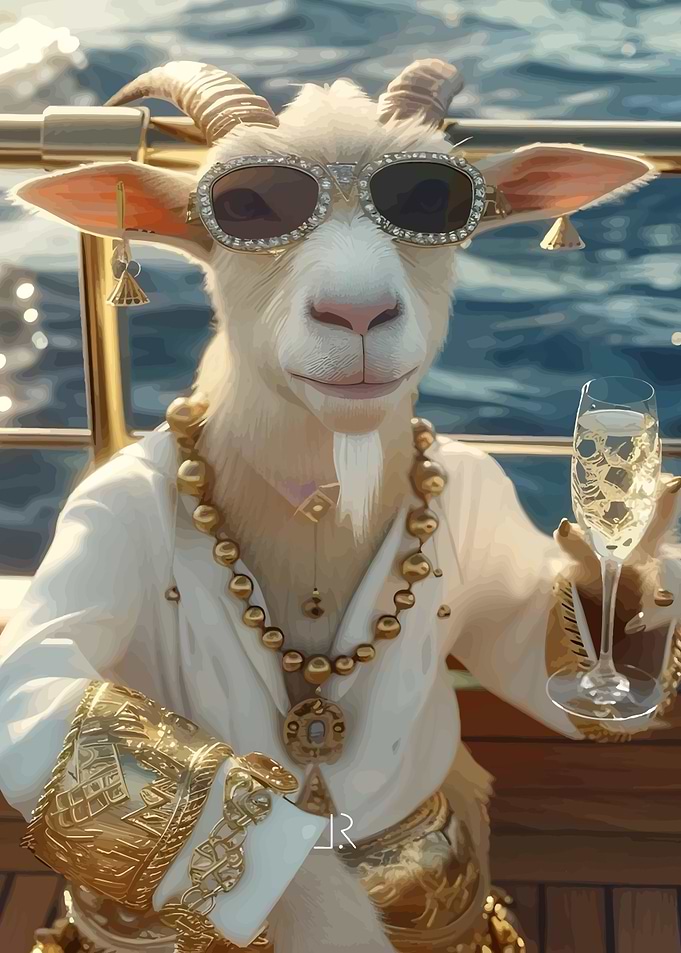 Luxurious Goat on Yacht with Champagne