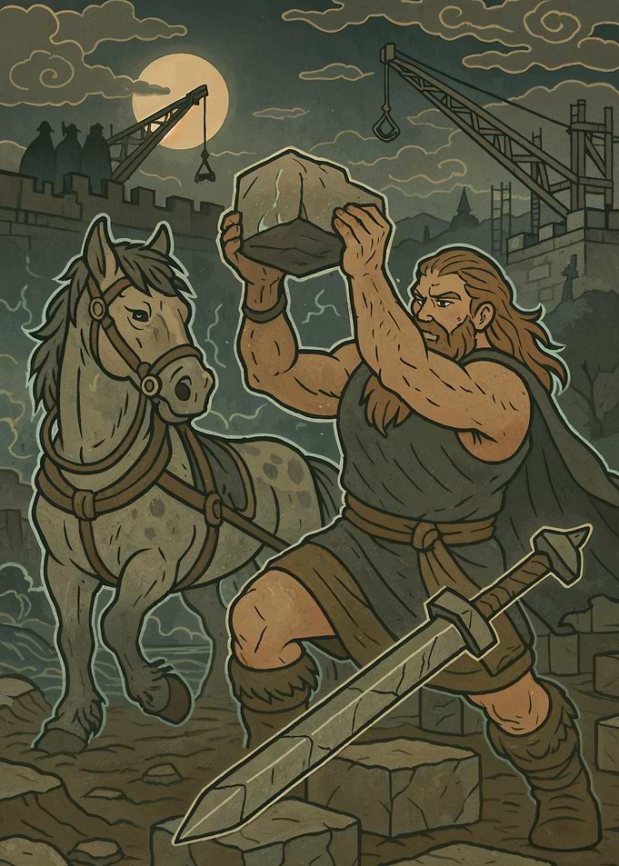 Viking Strongman Building a Wall