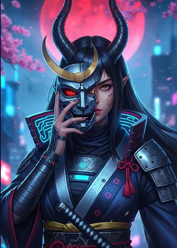Cyberpunk Oni Girl Mask