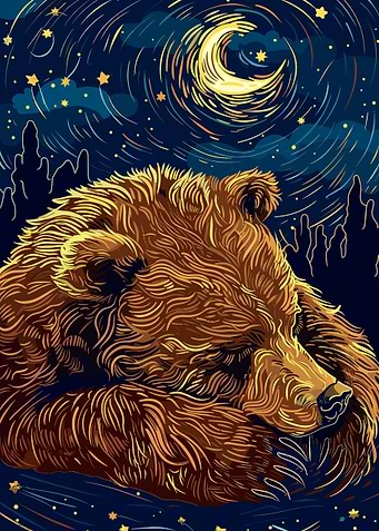 Sleeping Bear Under Starry Night