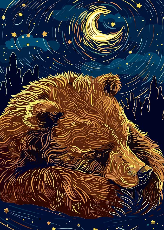 Sleeping Bear Under Starry Night