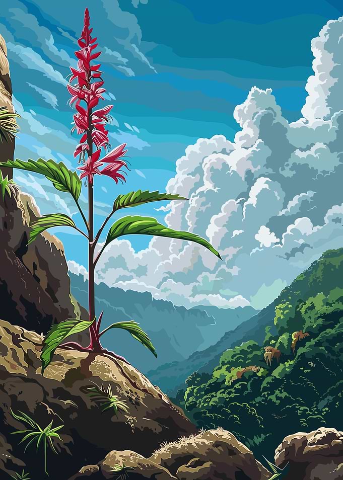 Red Flower on Rocky Mountain Landscape