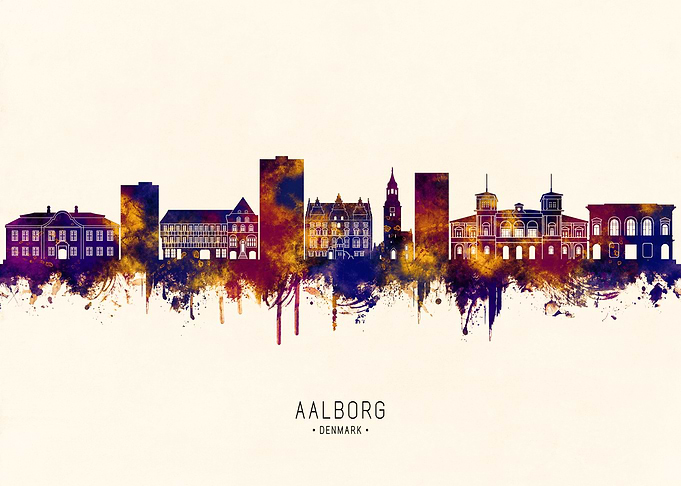 Aalborg Denmark Skyline Watercolor Art