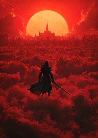 Red Knight Above Clouds