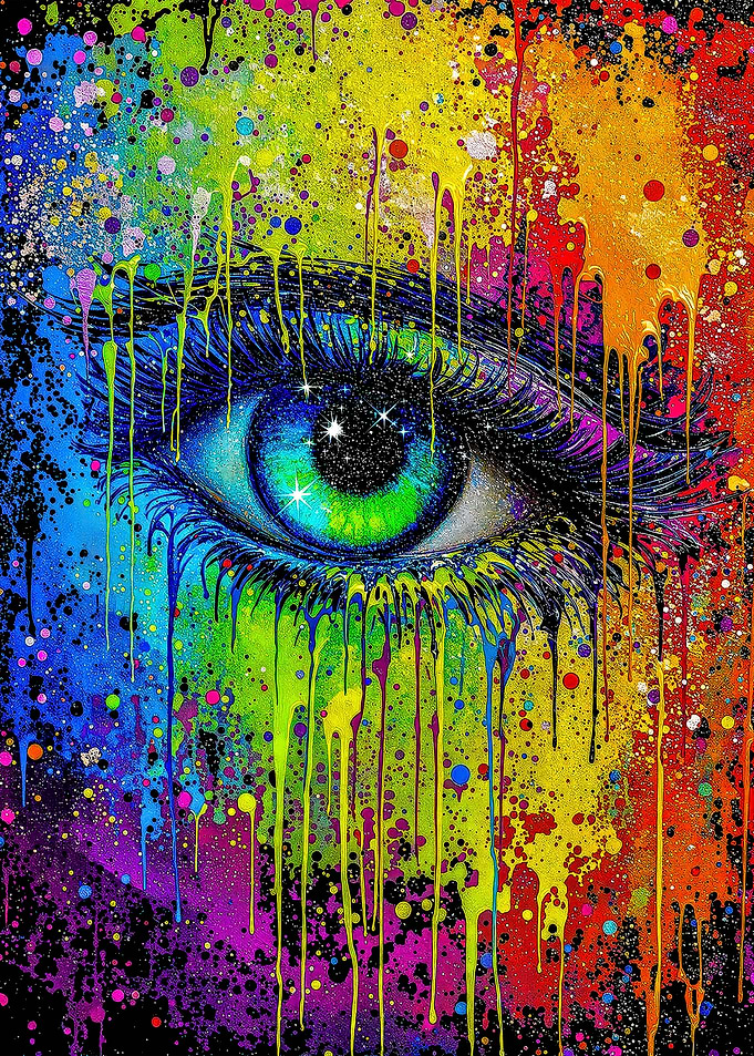Colorful Eye with Paint Splatters