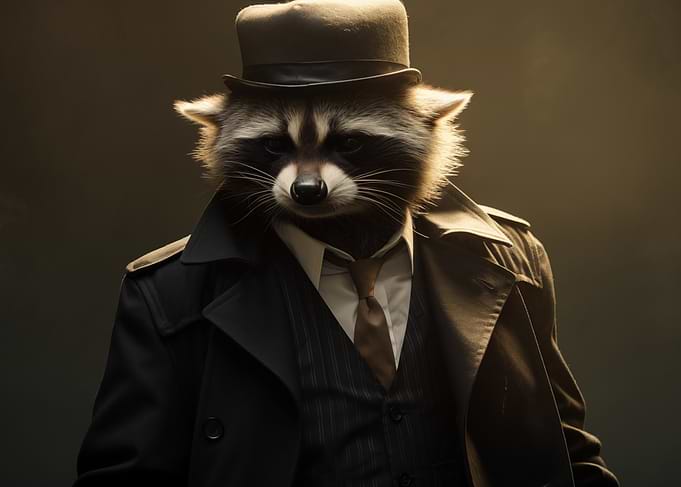 Anthropomorphic Raccoon Detective In Trench Coat