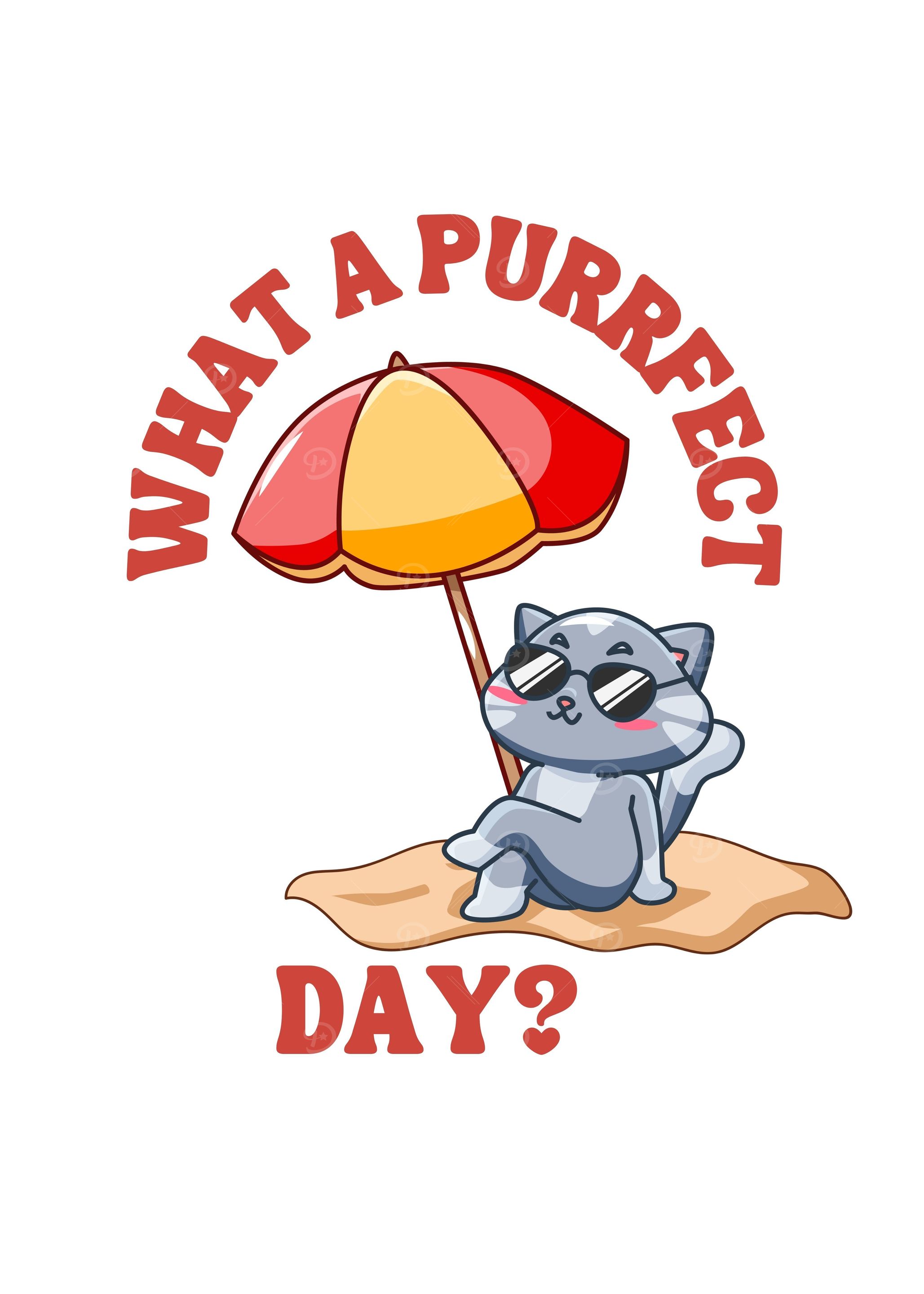 Purrfect Day Cartoon Cat Beach