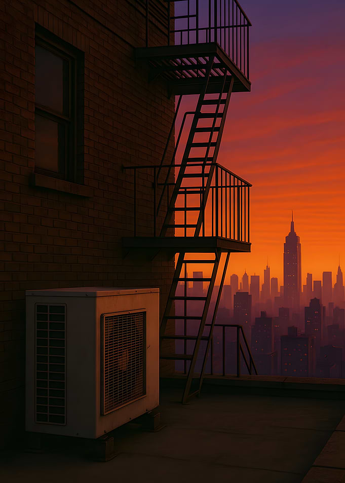 Rooftop Sunset with Cityscape