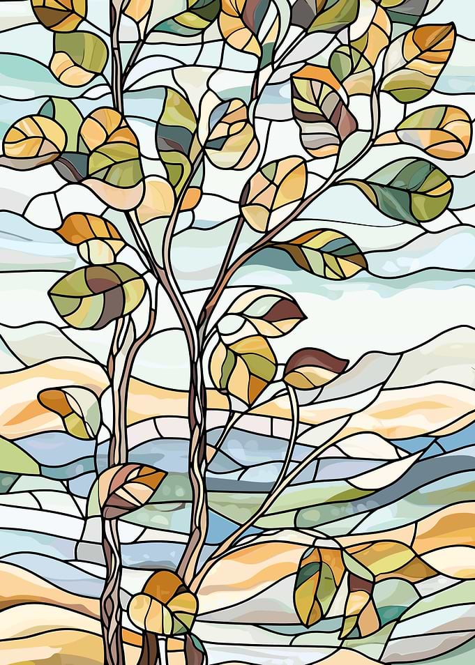 Stained Glass Style Tree Illustration