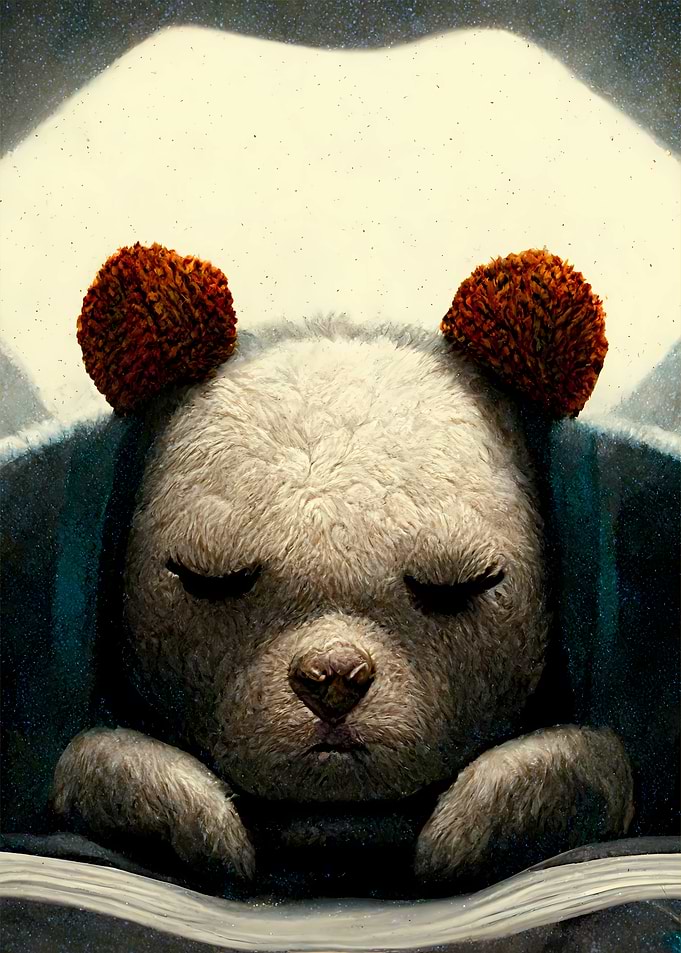 Sleeping Teddy Bear with Knitted Ears